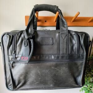 Vintage TUMI Classic Black Leather Laptop Briefcase Bag *NO Shoulder Strap* SEE